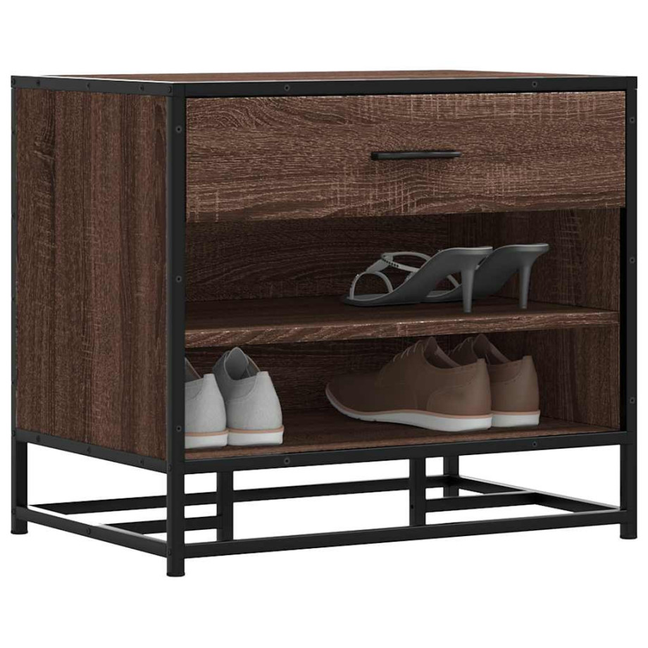 vidaXL Schoenenbank 60x40x53,5 cm bewerkt hout en metaal bruin eiken afbeelding 1