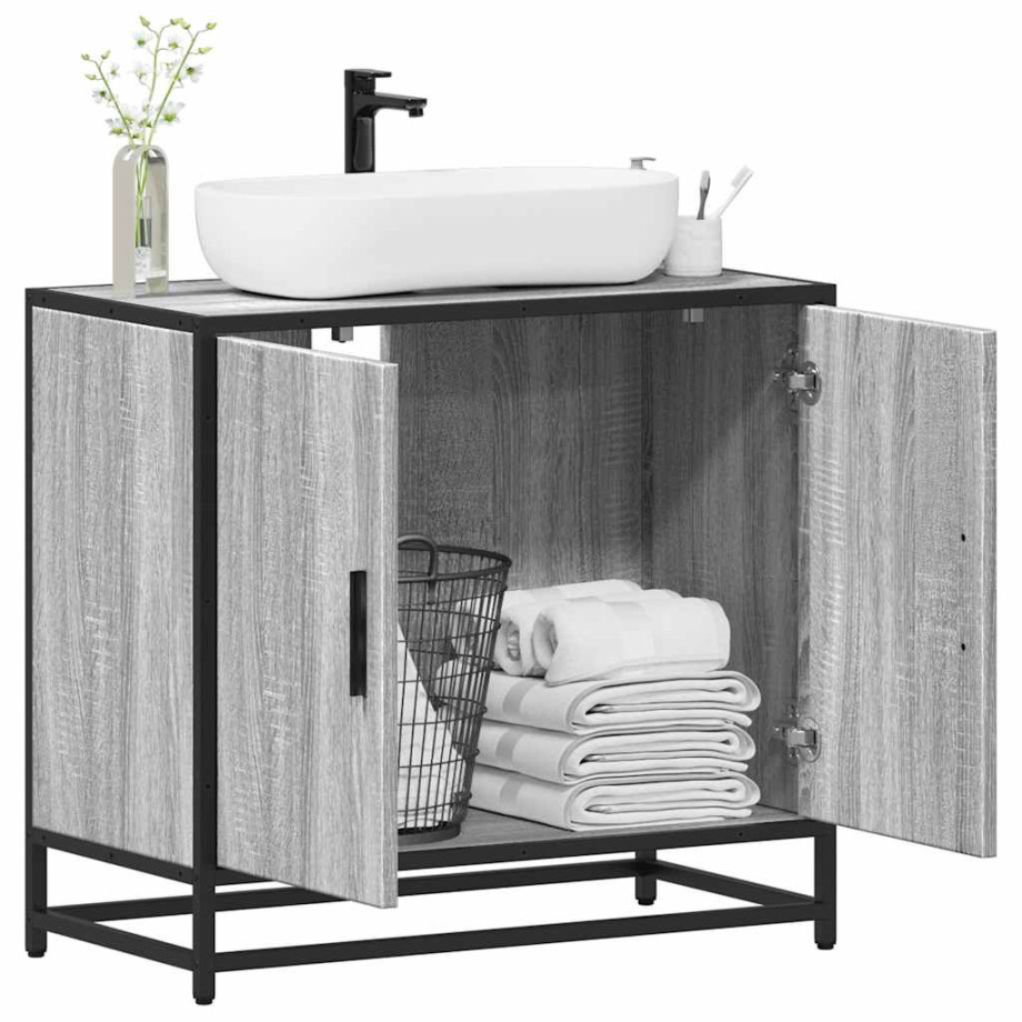 vidaXL Wastafelkast 65x33x60 cm bewerkt hout grijs sonoma eikenkleurig afbeelding 1