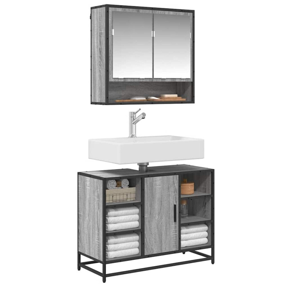 vidaXL Wastafelkast 80x33x60 cm bewerkt hout grijs sonoma eikenkleurig afbeelding 1