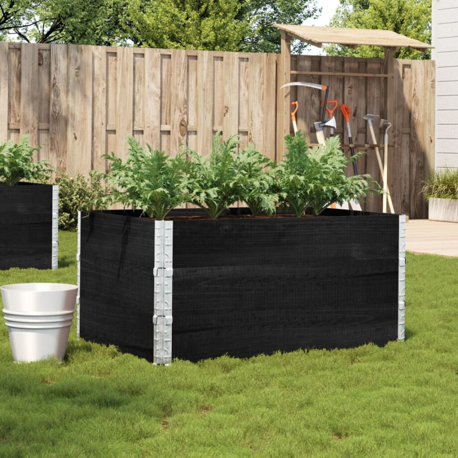 vidaXL Plantenbak 120x80 cm massief grenenhout zwart afbeelding 1