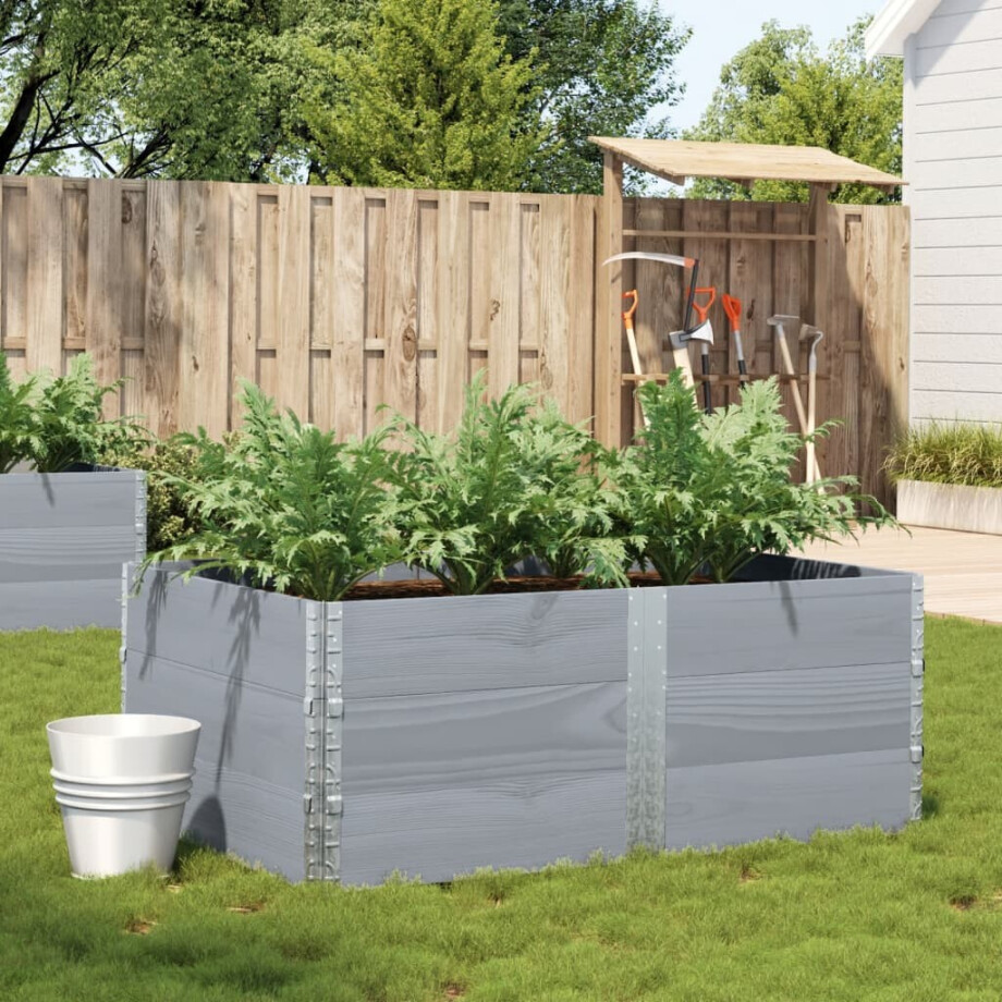 vidaXL Plantenbak 150x100 cm massief grenenhout grijs afbeelding 1