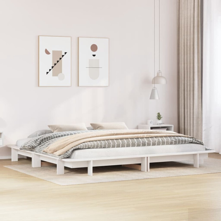 vidaXL Bedframe zonder matras massief grenenhout wit 160x200 cm afbeelding 1