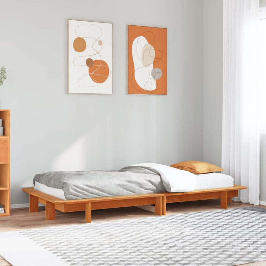 vidaXL Bedframe zonder matras massief grenenhout wasbruin 90x200 cm afbeelding 1
