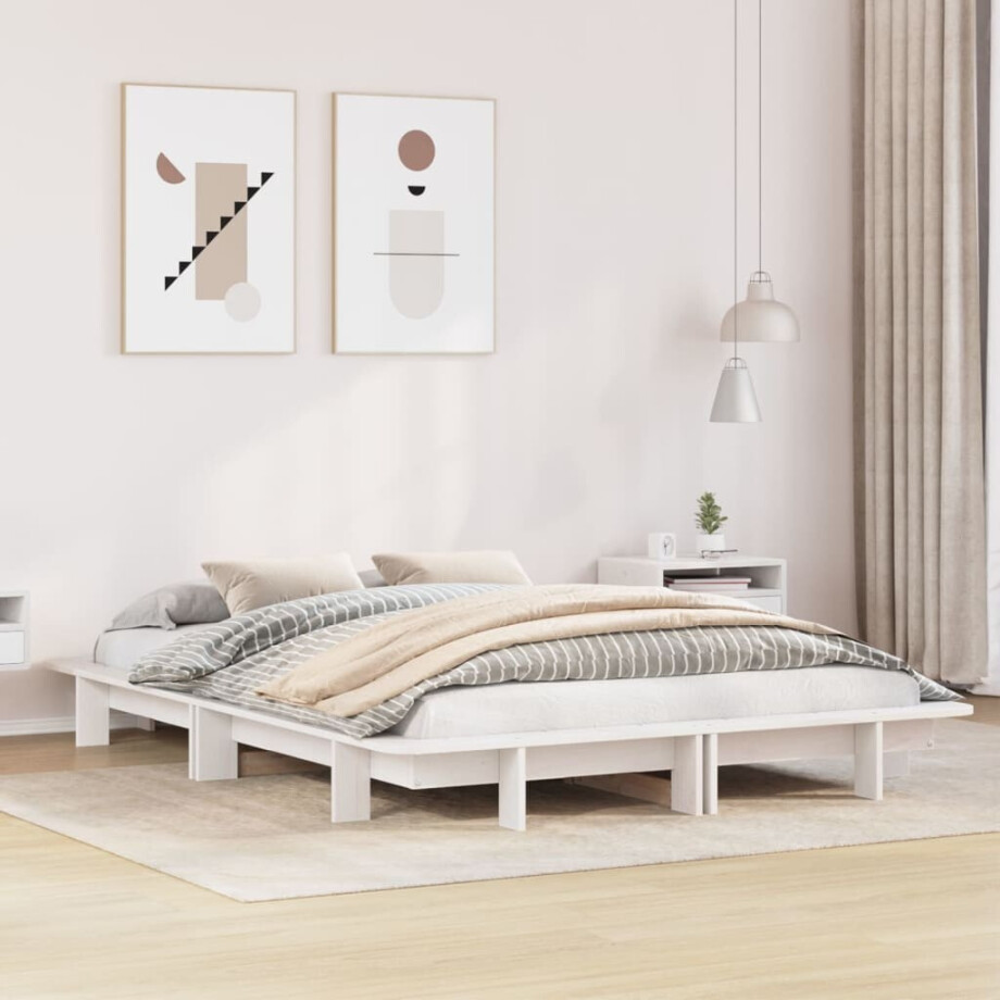 vidaXL Bedframe zonder matras massief grenenhout wit 135x190 cm afbeelding 1