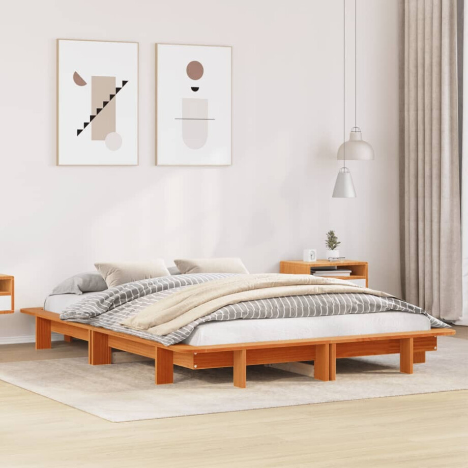 vidaXL Bedframe zonder matras massief grenenhout wasbruin 120x190 cm afbeelding 1
