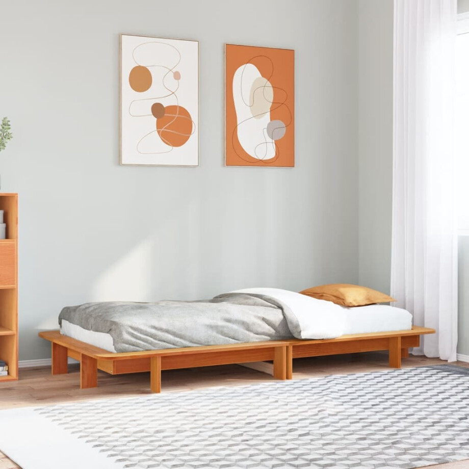 vidaXL Bedframe zonder matras massief grenenhout wasbruin 75x190 cm vidaXL Bedframe zonder matras massief grenenhout wasbruin 75x190 cm afbeelding 1