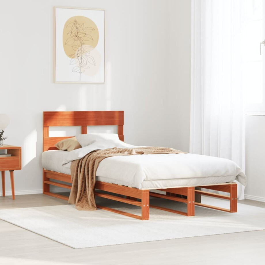 vidaXL Bedframe zonder matras massief grenenhout wasbruin 90x200 cm afbeelding 1