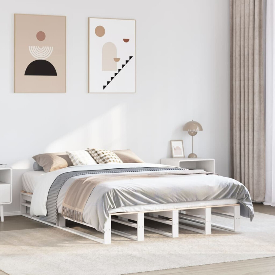vidaXL Bedframe zonder matras massief grenenhout wit 160x200 cm afbeelding 1