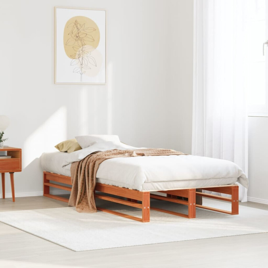 vidaXL Bedframe zonder matras massief grenenhout wasbruin 75x190 cm vidaXL Bedframe zonder matras massief grenenhout wasbruin 75x190 cm afbeelding 1