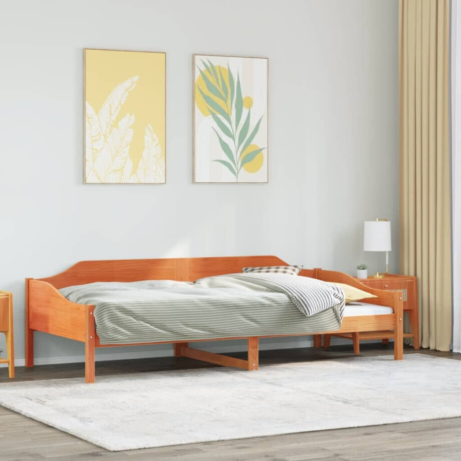 vidaXL Bedframe zonder matras massief grenenhout wasbruin 90x200 cm afbeelding 1