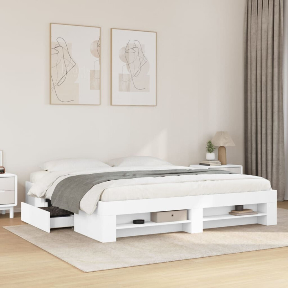 vidaXL Bedframe massief hout wit 200x200 cm afbeelding 1