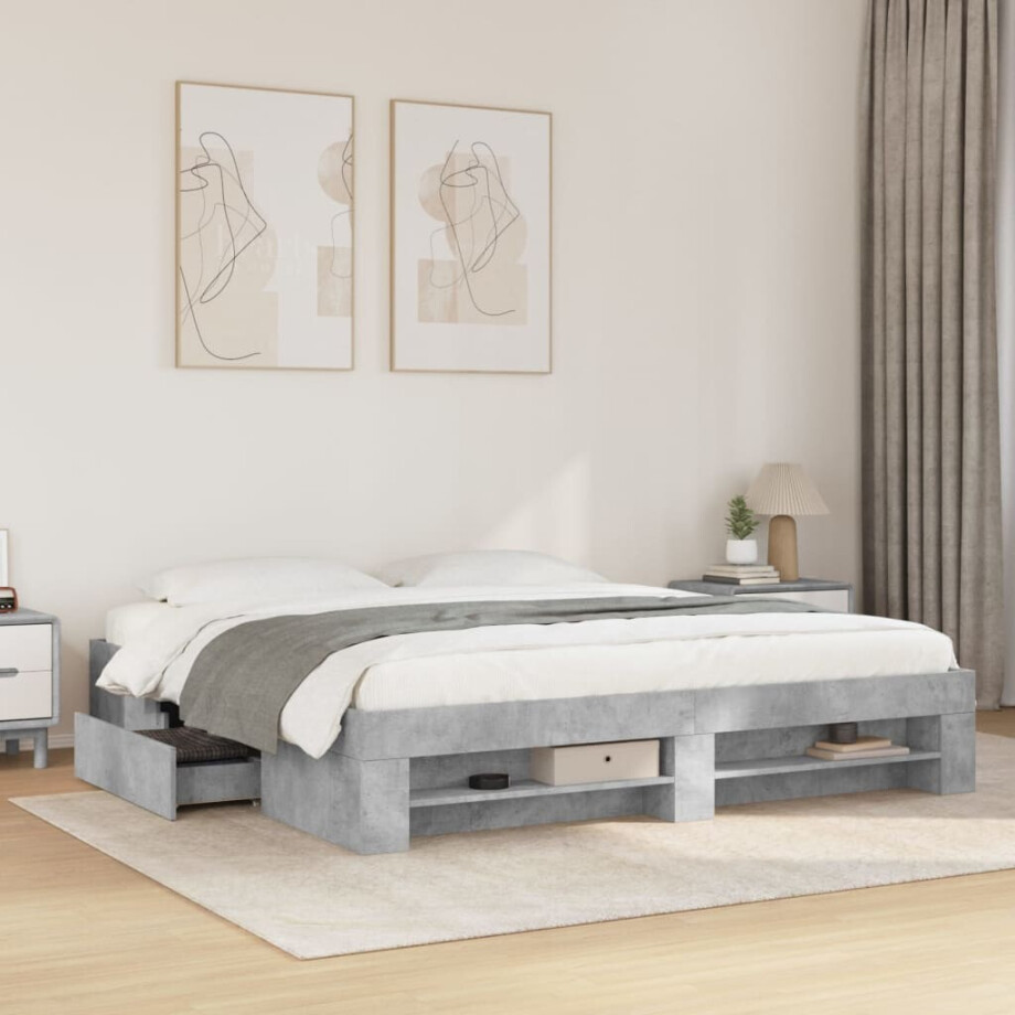 vidaXL Bedframe bewerkt hout betongrijs 200x200 cm afbeelding 1