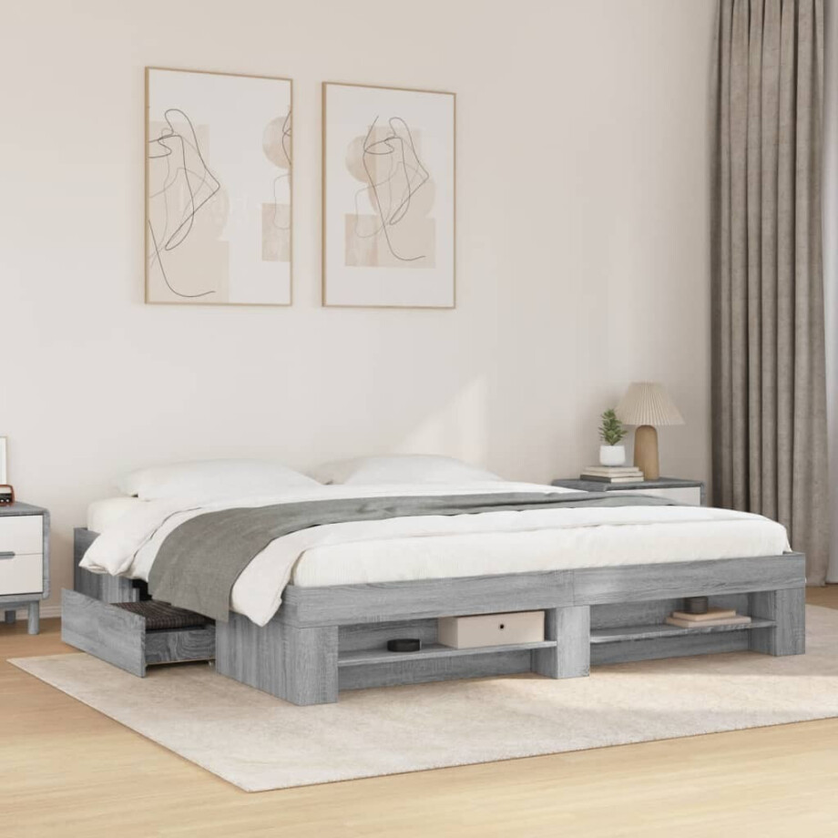 vidaXL Bedframe zonder matras 180x200 cm spaanplaat grijs Sonoma afbeelding 1