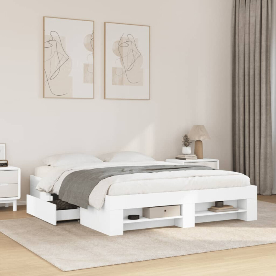 vidaXL Bedframe bewerkt hout wit 150x200 cm vidaXL Bedframe bewerkt hout wit 150x200 cm afbeelding 1