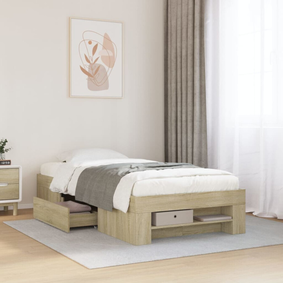 vidaXL Bedframe zonder matras hout sonoma eikenkleurig 100x200 cm afbeelding 1