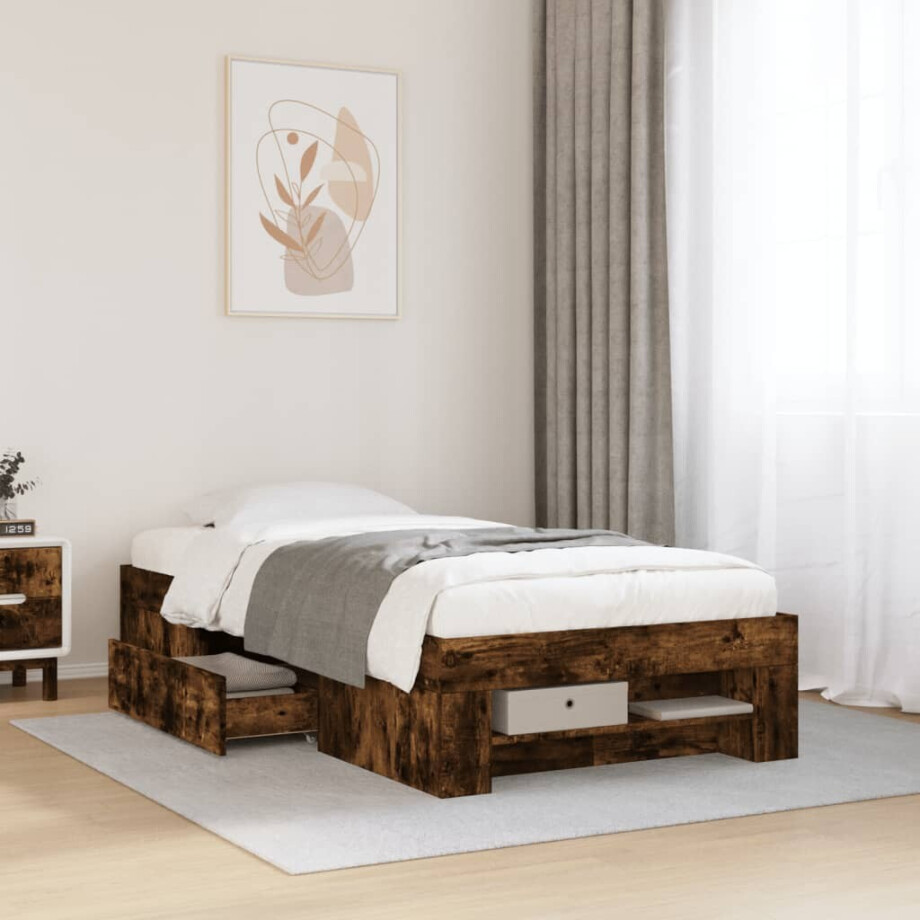 vidaXL Bedframe zonder matras hout gerookt eikenkleurig 100x200 cm afbeelding 1