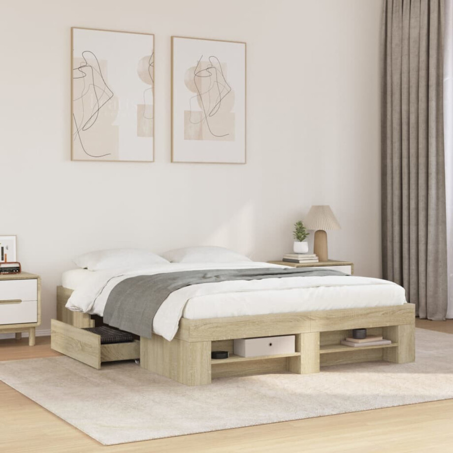 vidaXL Bedframe zonder matras hout sonoma eikenkleurig 140x190 cm afbeelding 1