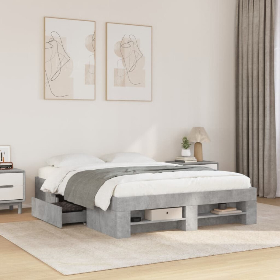 vidaXL Bedframe bewerkt hout betongrijs 140x190 cm afbeelding 1