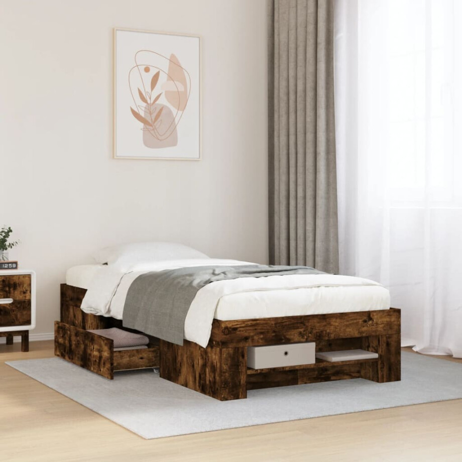 vidaXL Bedframe zonder matras hout gerookt eikenkleurig 75x190 cm vidaXL Bedframe zonder matras hout gerookt eikenkleurig 75x190 cm afbeelding 1