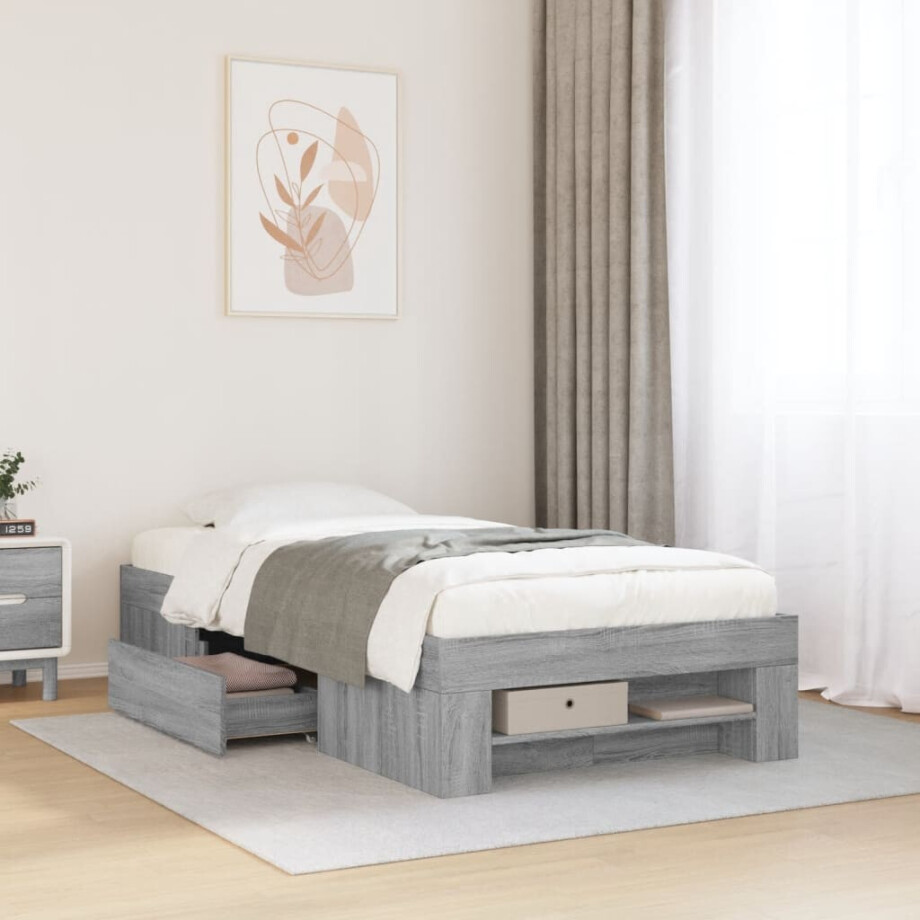 vidaXL Bedframe bewerkt hout grijs sonoma eikenkleurig 75x190 cm vidaXL Bedframe bewerkt hout grijs sonoma eikenkleurig 75x190 cm afbeelding 1