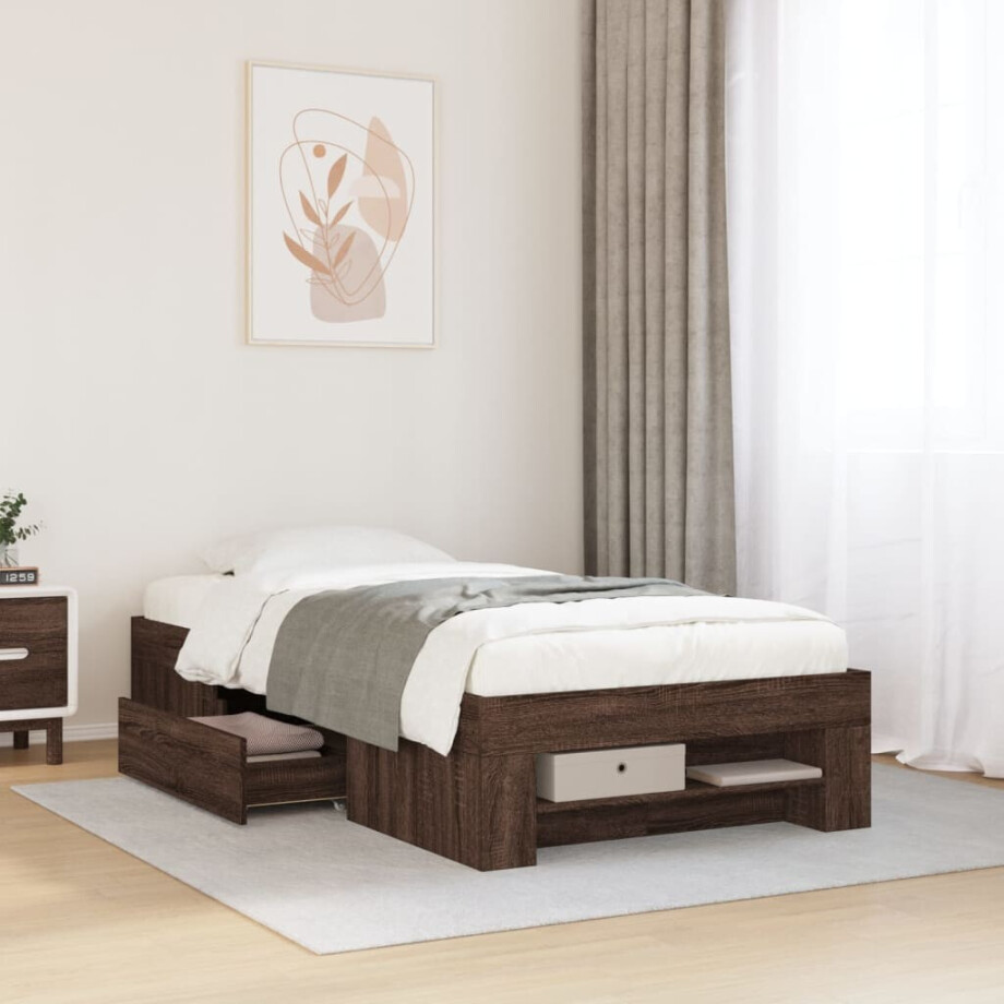 vidaXL Bedframe zonder matras bewerkt hout bruin eikenkleur 75x190 cm afbeelding 1