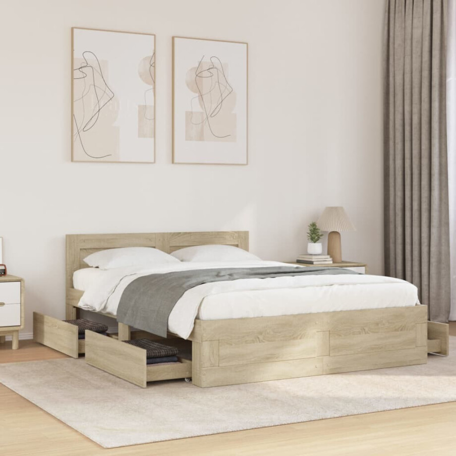 vidaXL Bedframe met hoofdeinde bewerkt hout sonoma eiken 140x200 cm vidaXL Bedframe met hoofdeinde bewerkt hout sonoma eiken 140x200 cm afbeelding 1