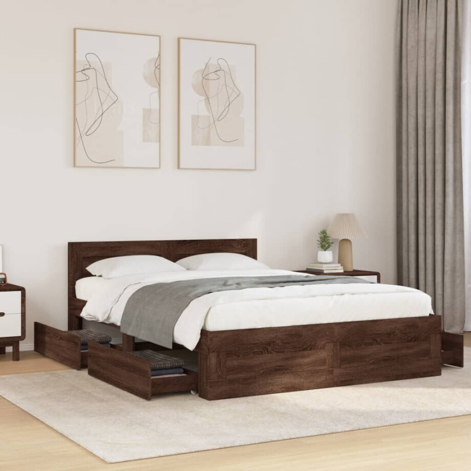 vidaXL Bedframe met hoofdeinde bruin eikenkleur 120x190 cm afbeelding 1
