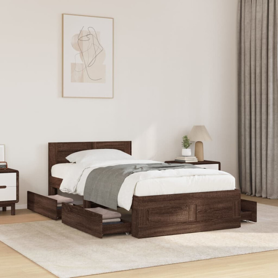 vidaXL Bedframe hoofdbord bewerkt hout bruin eikenkleurig 75x190 cm vidaXL Bedframe hoofdbord bewerkt hout bruin eikenkleurig 75x190 cm afbeelding 1