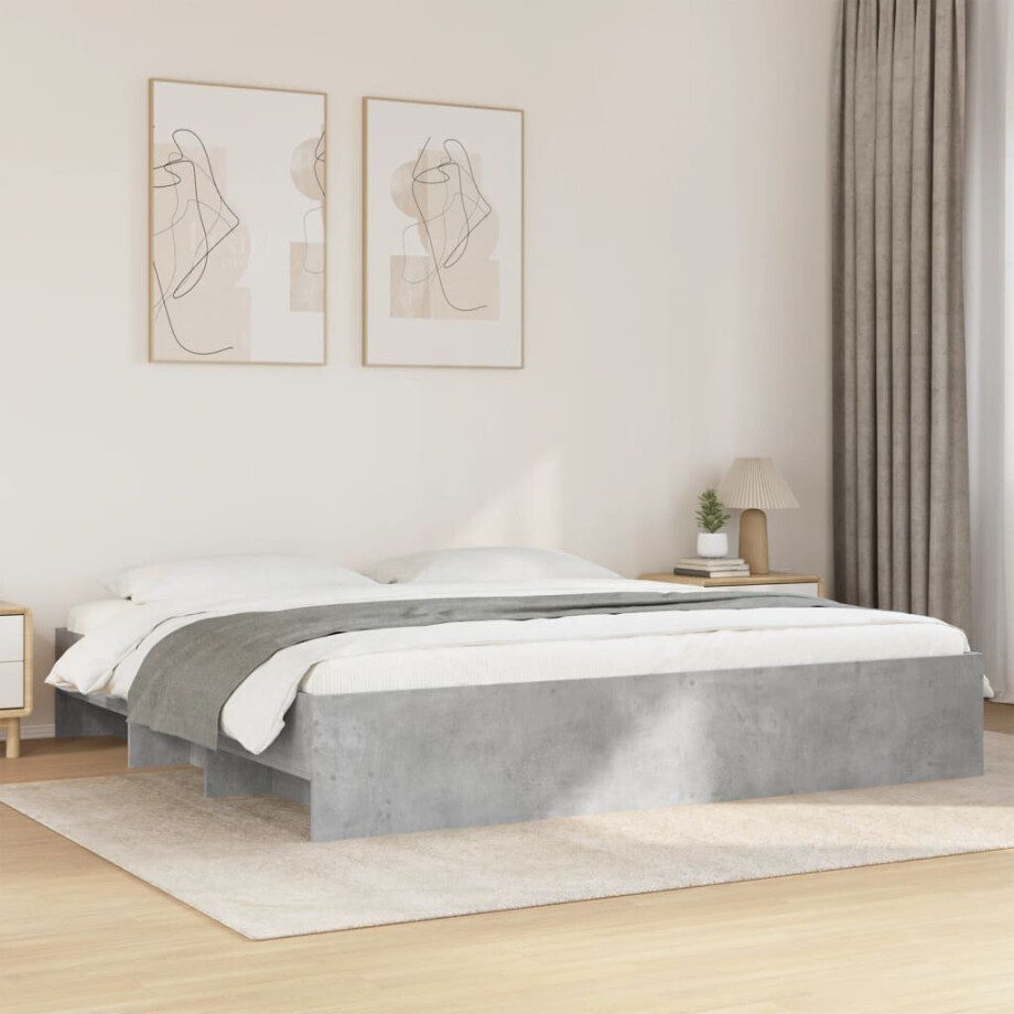 vidaXL Bedframe bewerkt hout betongrijs 200x200 cm afbeelding 1