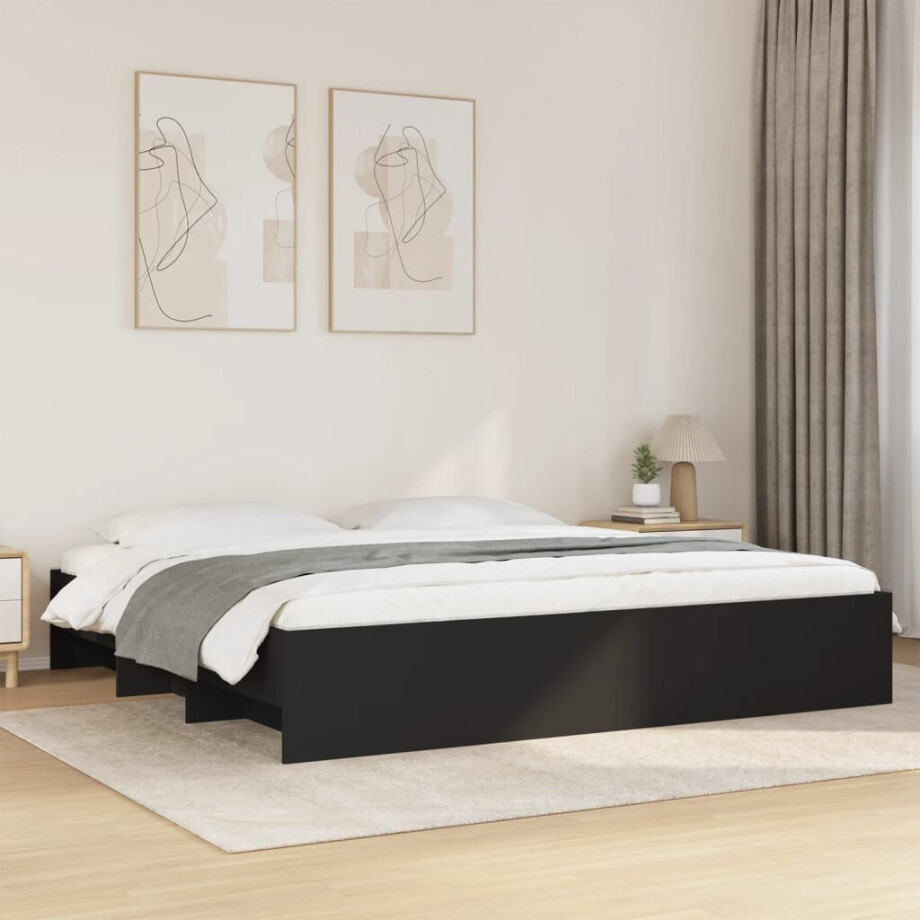 vidaXL Bedframe zonder matras 180x200 cm spaanplaat zwart afbeelding 1