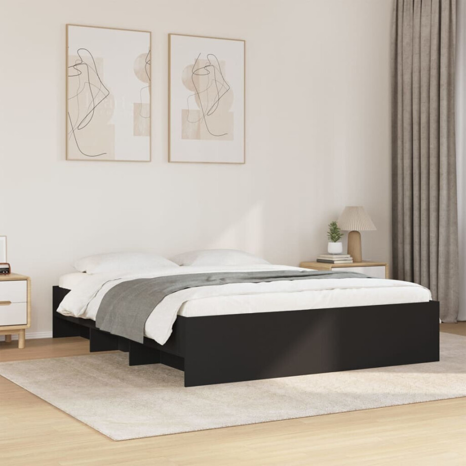 vidaXL Bedframe zonder matras 160x200 cm spaanplaat zwart afbeelding 1