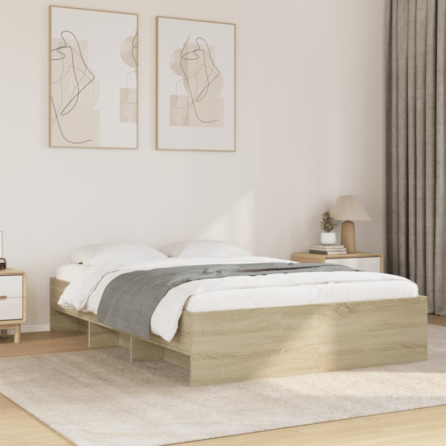 vidaXL Bedframe bewerkt hout sonoma eikenkleurig 135x190 cm vidaXL Bedframe bewerkt hout sonoma eikenkleurig 135x190 cm afbeelding 1