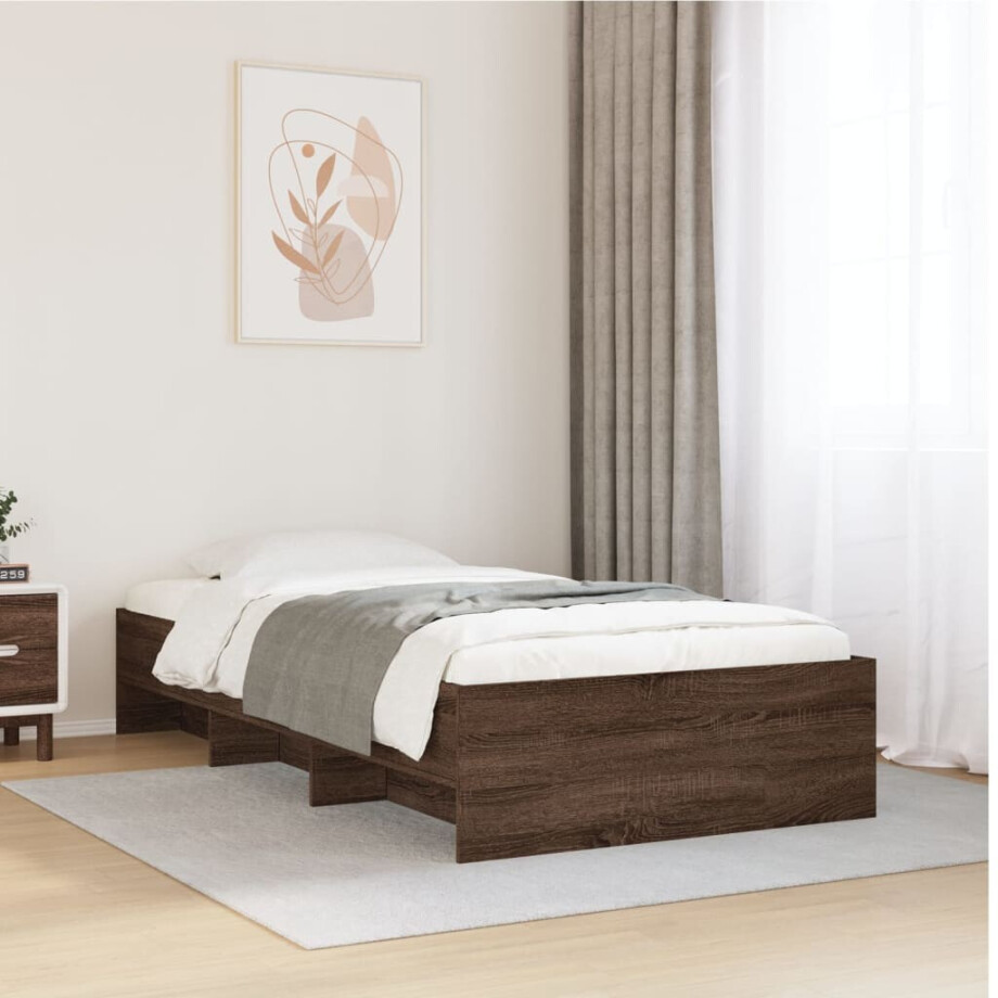vidaXL Bedframe zonder matras bewerkt hout bruin eikenkleur 90x190 cm vidaXL Bedframe zonder matras bewerkt hout bruin eikenkleur 90x190 cm afbeelding 1