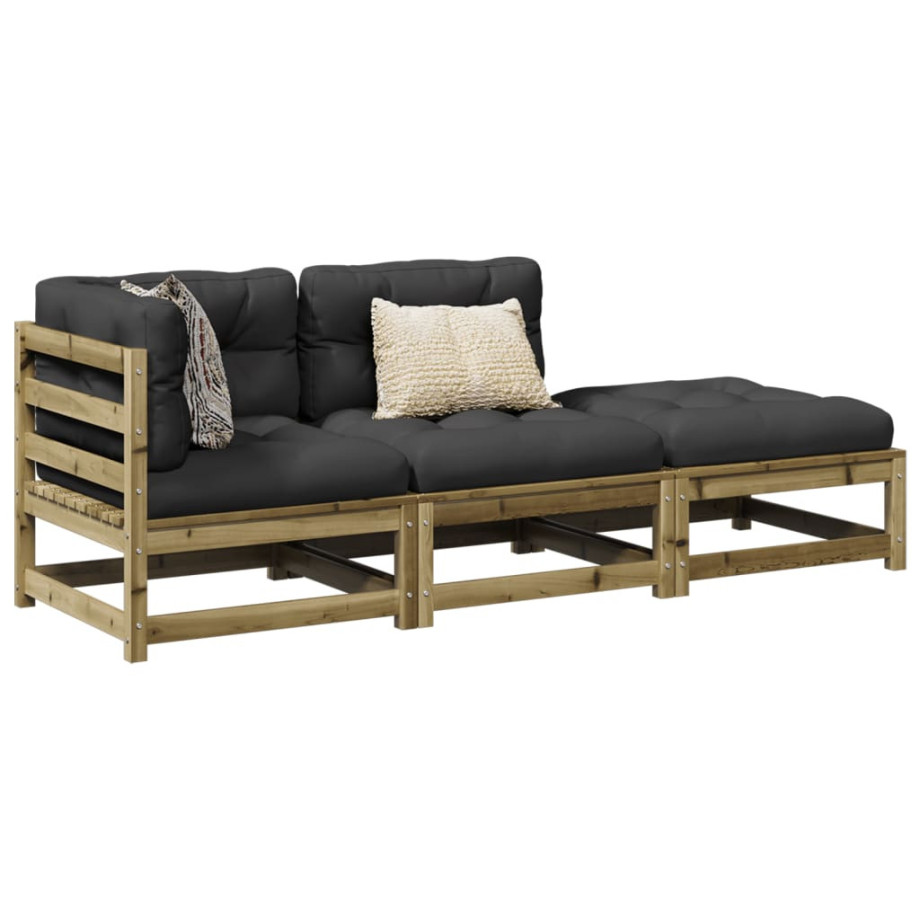 vidaXL 3-delige Loungeset met kussens geïmpregneerd grenenhout vidaXL 3-delige Loungeset met kussens geïmpregneerd grenenhout afbeelding 1