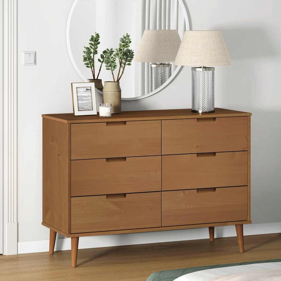 vidaXL Ladekast MOLDE 113x40x80 cm massief grenenhout bruin vidaXL Ladekast MOLDE 113x40x80 cm massief grenenhout bruin afbeelding 1