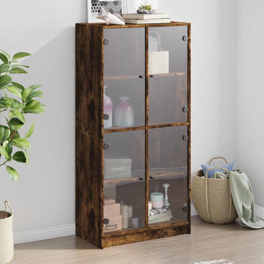 vidaXL Hoge kast met deuren 68x37x142 cm bewerkt hout gerookt eiken afbeelding 1