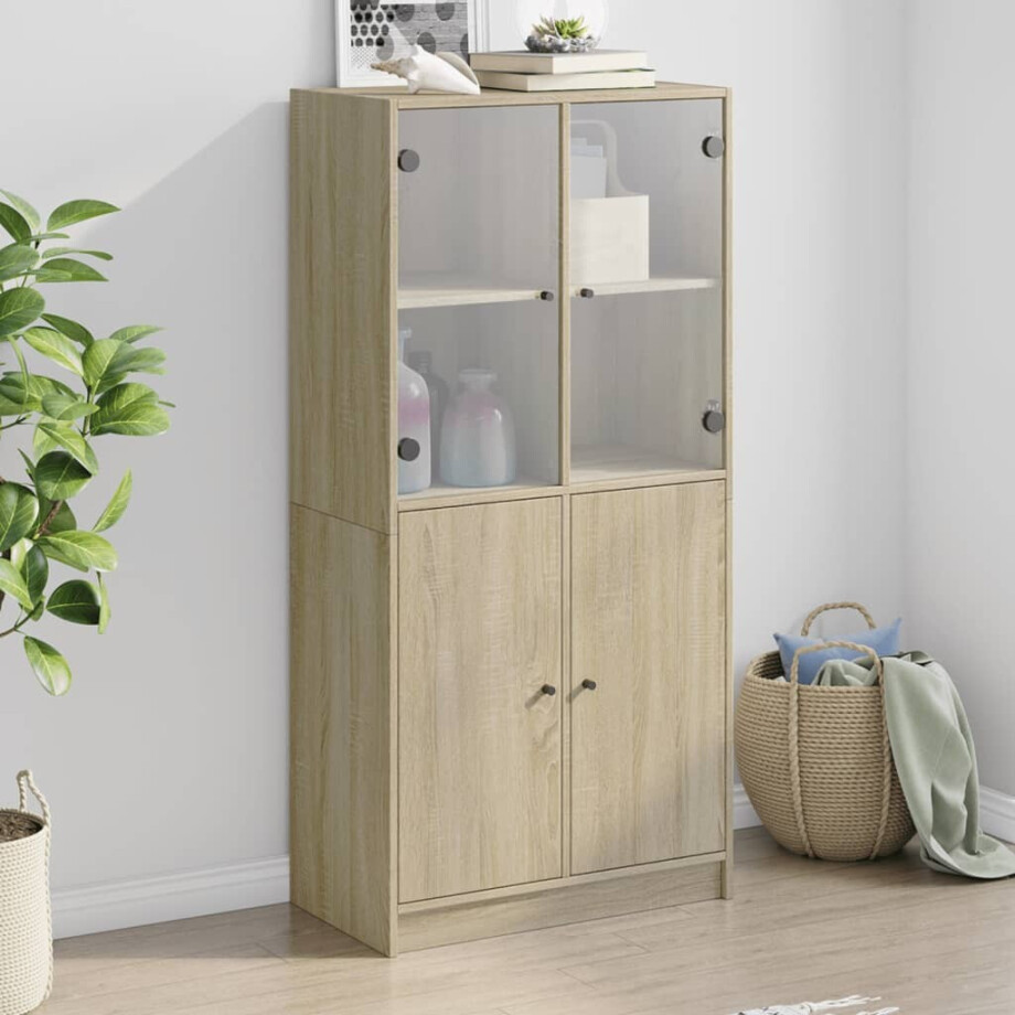 vidaXL Hoge kast met deuren 68x37x142 cm bewerkt hout sonoma eiken vidaXL Hoge kast met deuren 68x37x142 cm bewerkt hout sonoma eiken afbeelding 1