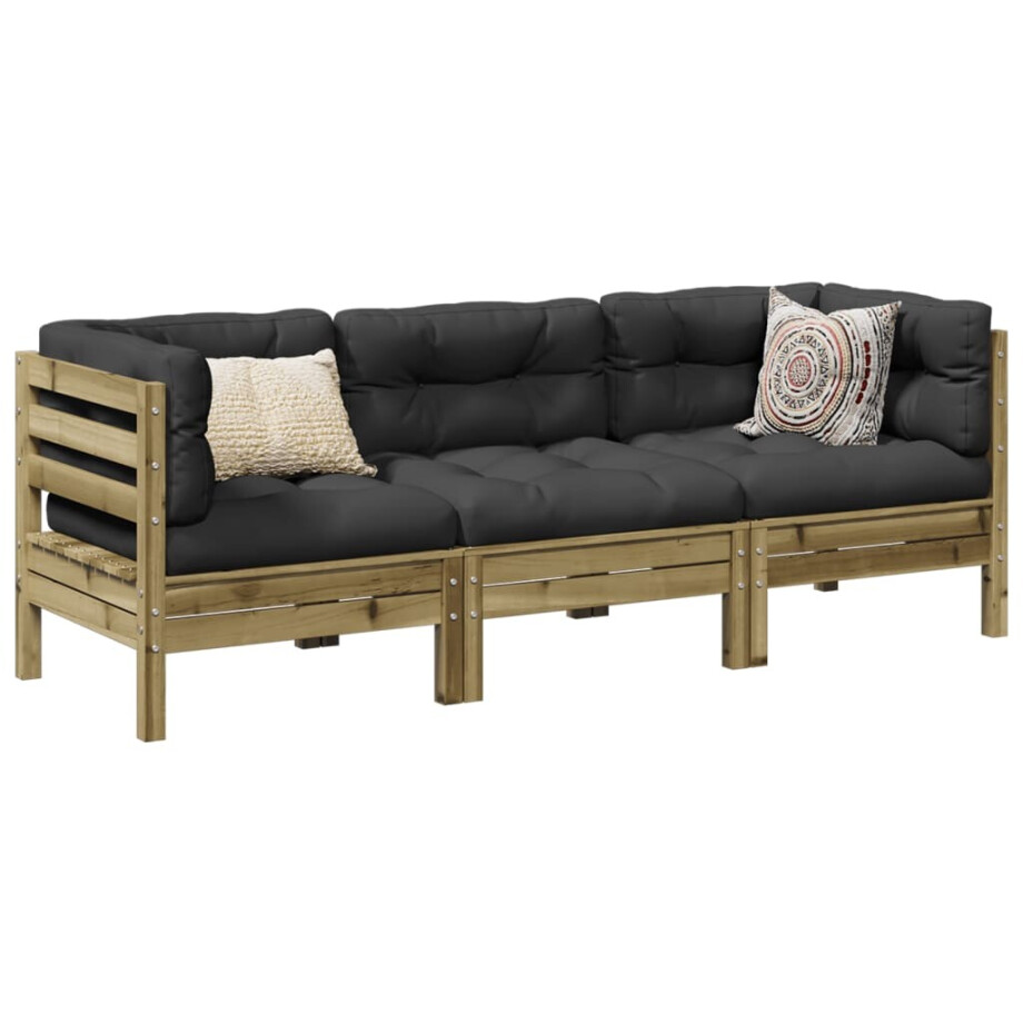 vidaXL 3-delige Loungeset met kussens geïmpregneerd grenenhout vidaXL 3-delige Loungeset met kussens geïmpregneerd grenenhout afbeelding 1