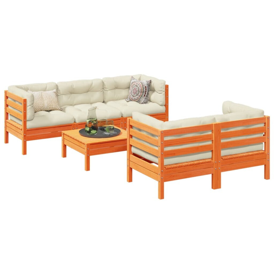 vidaXL 6-delige Loungeset met kussens massief grenenhout wasbruin vidaXL 6-delige Loungeset met kussens massief grenenhout wasbruin afbeelding 1