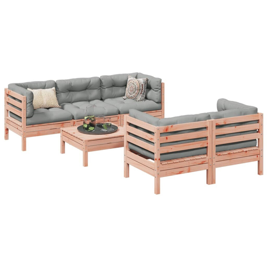 vidaXL 6-delige Loungeset met kussens massief douglas vurenhout afbeelding 1