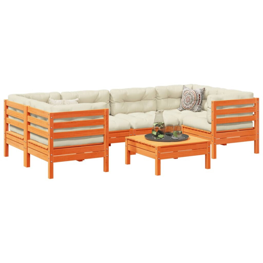 vidaXL 7-delige Loungeset met kussens massief grenenhout wasbruin afbeelding 1