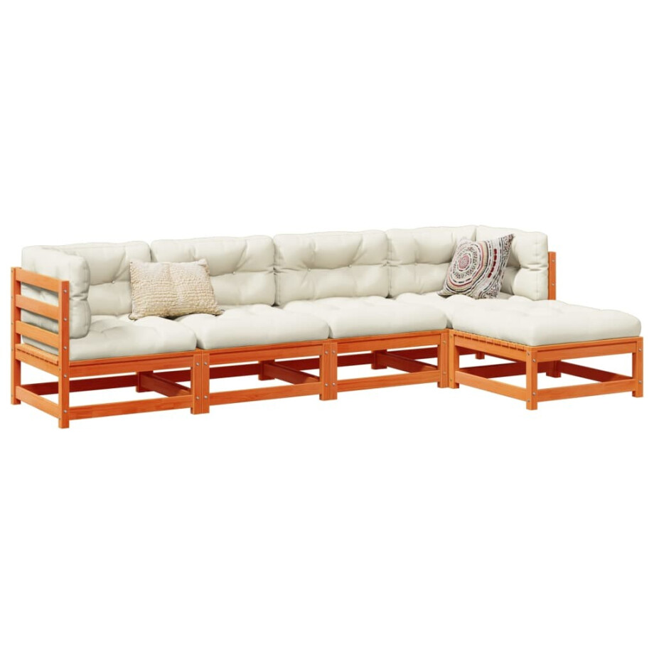 vidaXL 5-delige Loungeset massief grenenhout wasbruin afbeelding 1