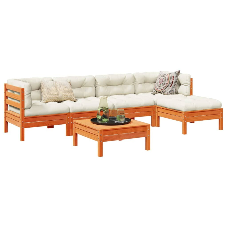 vidaXL 6-delige Loungeset met kussens massief grenenhout wasbruin vidaXL 6-delige Loungeset met kussens massief grenenhout wasbruin afbeelding 1