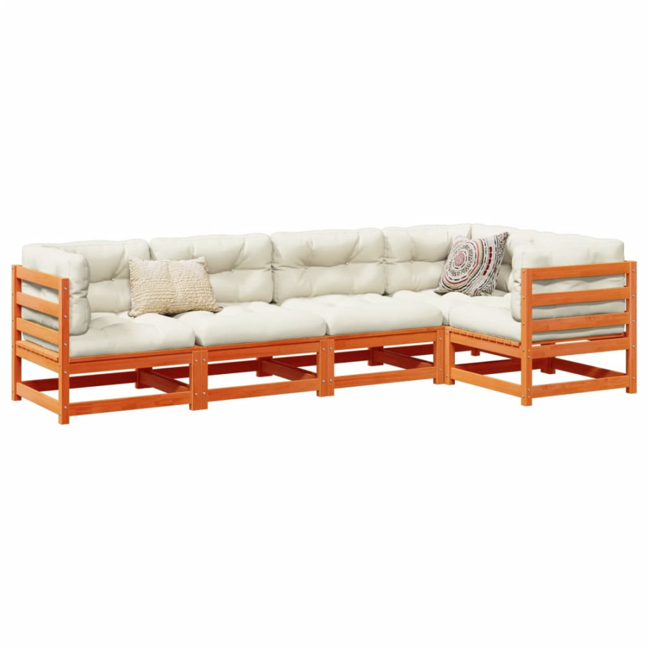 vidaXL 5-delige Loungeset met kussens massief grenenhout wasbruin afbeelding 1