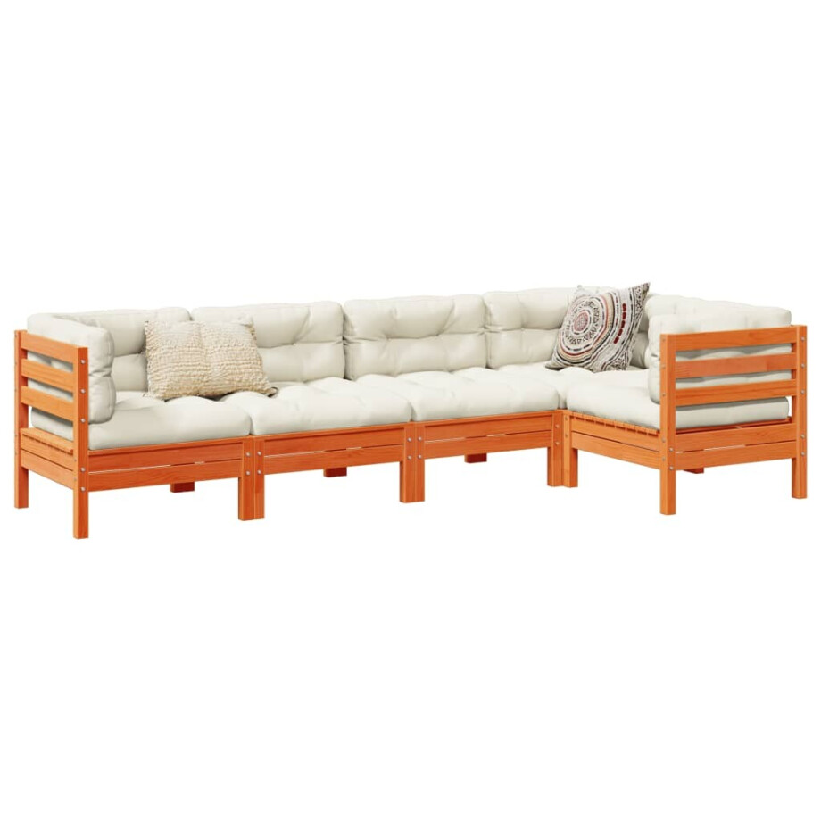 vidaXL 5-delige Loungeset met kussens massief grenenhout wasbruin vidaXL 5-delige Loungeset met kussens massief grenenhout wasbruin afbeelding 1