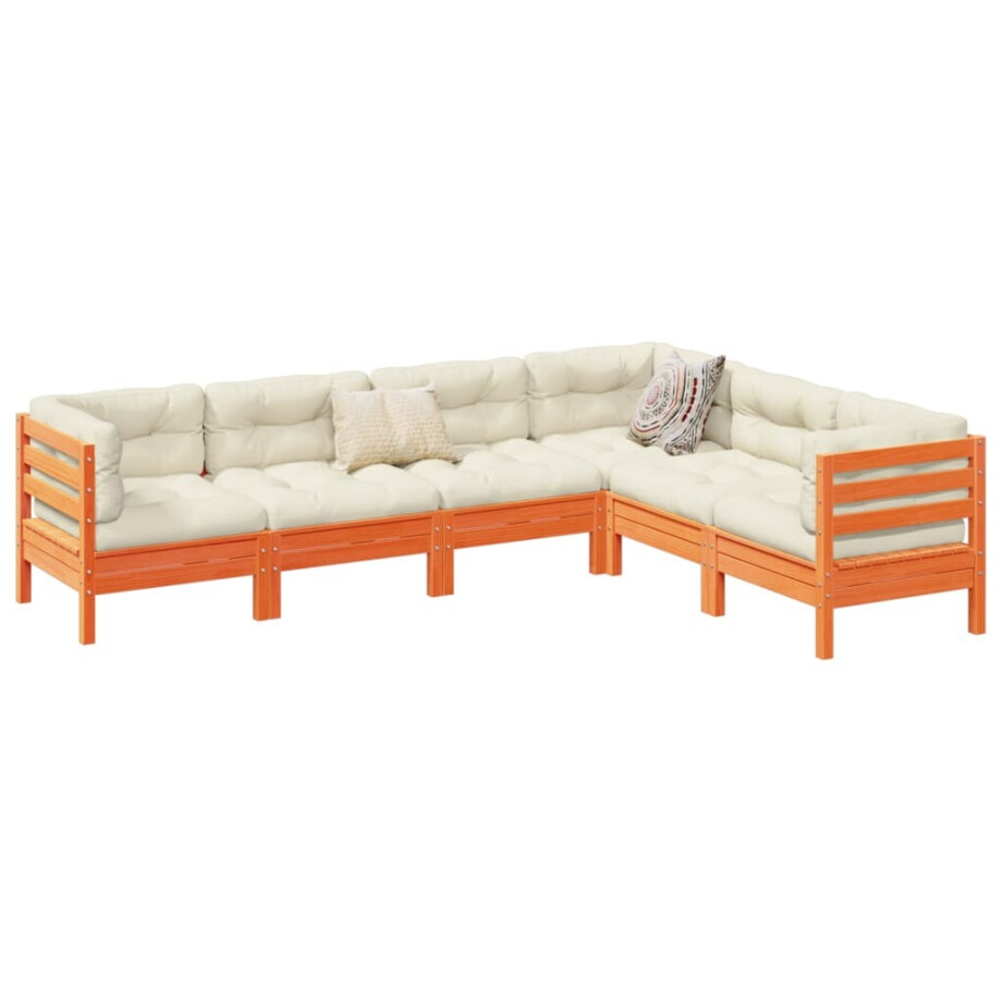 vidaXL 6-delige Loungeset met kussens massief grenenhout wasbruin afbeelding 1