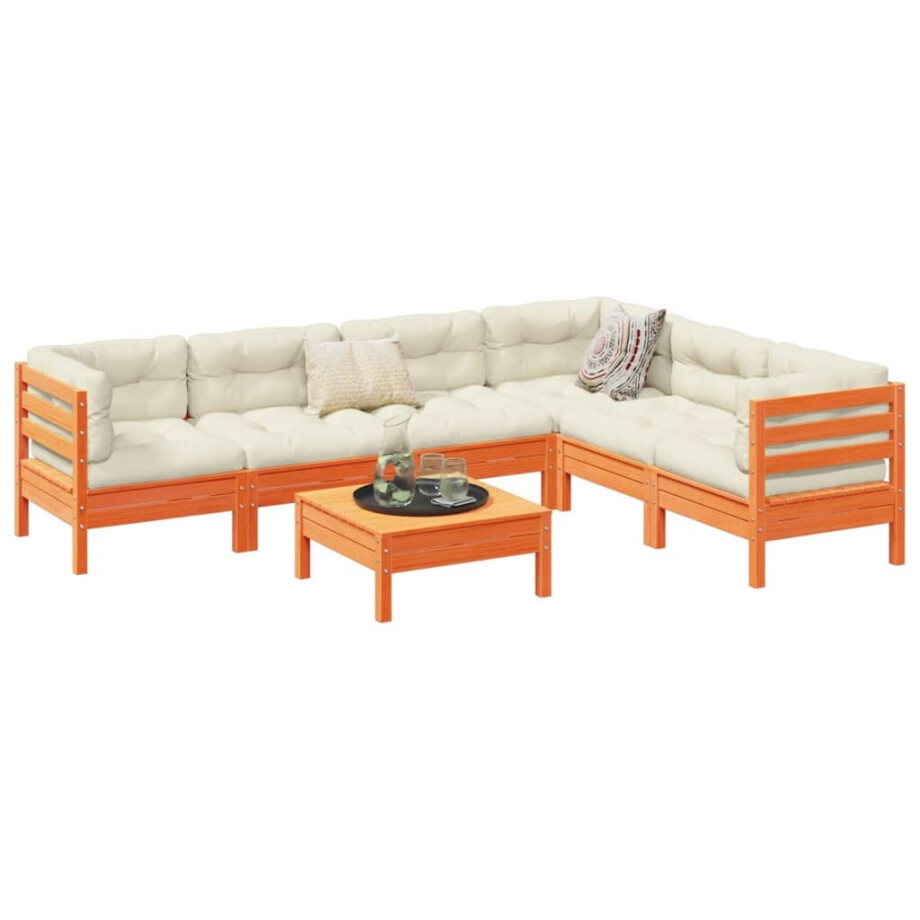 vidaXL 7-delige Loungeset met kussens massief grenenhout wasbruin afbeelding 1