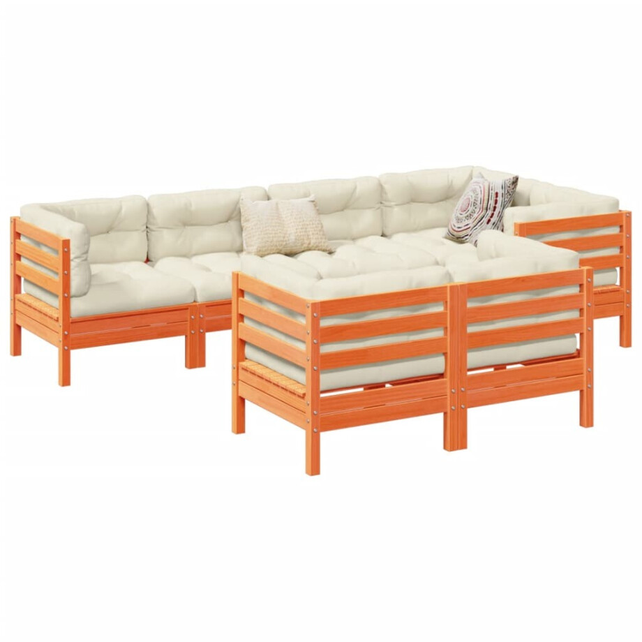 vidaXL 7-delige Loungeset met kussens massief grenenhout wasbruin afbeelding 1