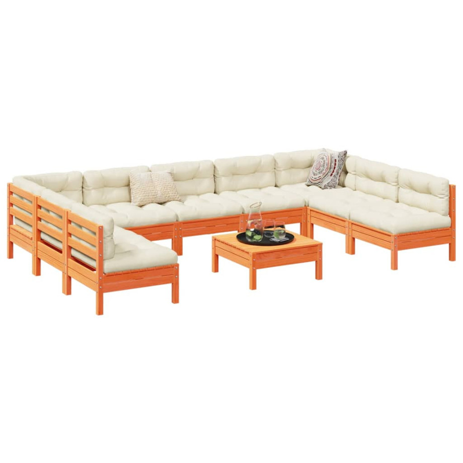 vidaXL 10-delige Loungeset met kussens massief grenenhout wasbruin vidaXL 10-delige Loungeset met kussens massief grenenhout wasbruin afbeelding 1