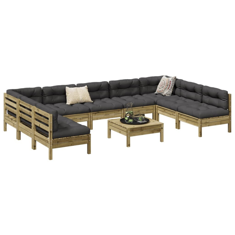 vidaXL 10-delige Loungeset met kussens geïmpregneerd grenenhout vidaXL 10-delige Loungeset met kussens geïmpregneerd grenenhout afbeelding 1